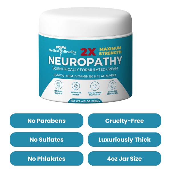 Medical Miracles Neuropathy Cream 2X Strength | Nerve Therapy Max Potency Relief for Feet, Hands, Legs, Toes - Arnica, Vitamin B6, Aloe Vera, MSM - Crafted for Exceptional Relief 4oz Medical MiraclesBuy Supplements Australia