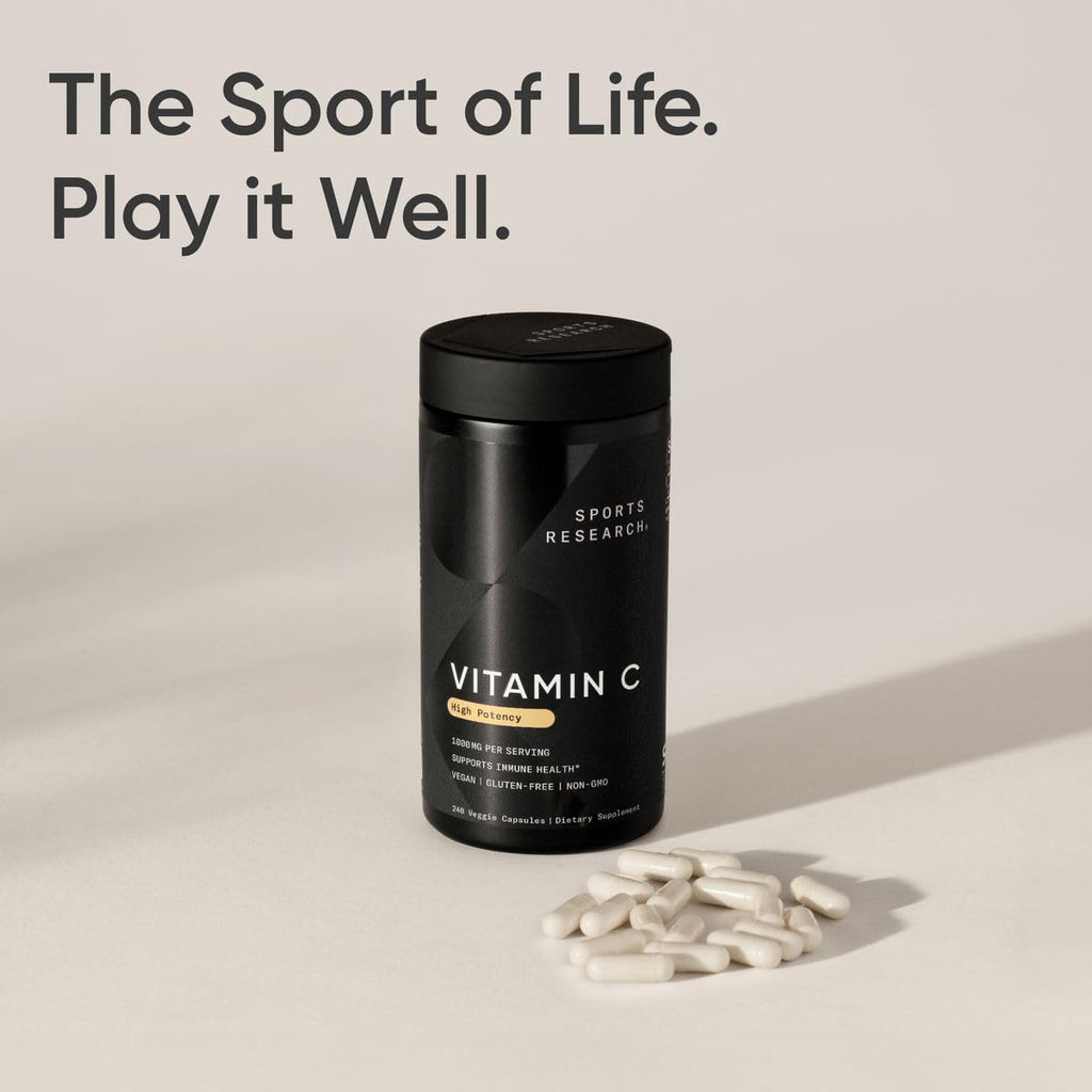 Sports Research High Potency Vitamin C Supplement - Vegan Veggie Capsules for Antioxidant Activity & Immune Support - Non-GMO Verified & Gluten Free - Ascorbic Acid Vitamin C 1000mg, 240 Count Sports Research buy supplements Au