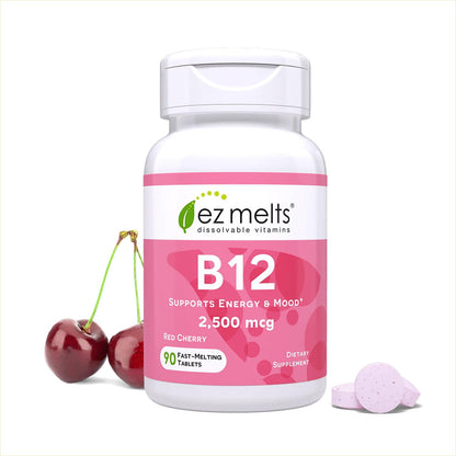 EZ Melts Dissolvable B12 2,500 mcg - Vitamin B12 for Energy & Immune Support - Non-GMO, Vegan & Gluten-Free