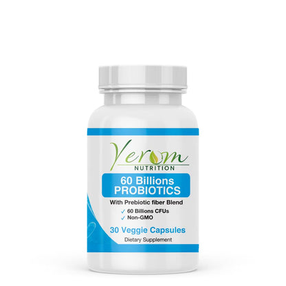 Supplement bottle labeled 'Yerba Nutrition' with probiotics on a white background