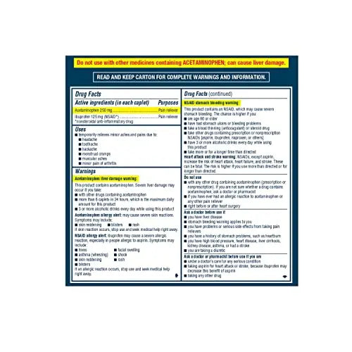 Advil Dual Action Coated Caplets, 125 Mg Ibuprofen and 250 Mg Acetaminophen per Dose (2 Dose Equivalent) for 8 Hour Pain Relief - 216 Count AdvilBuy Supplements Australia