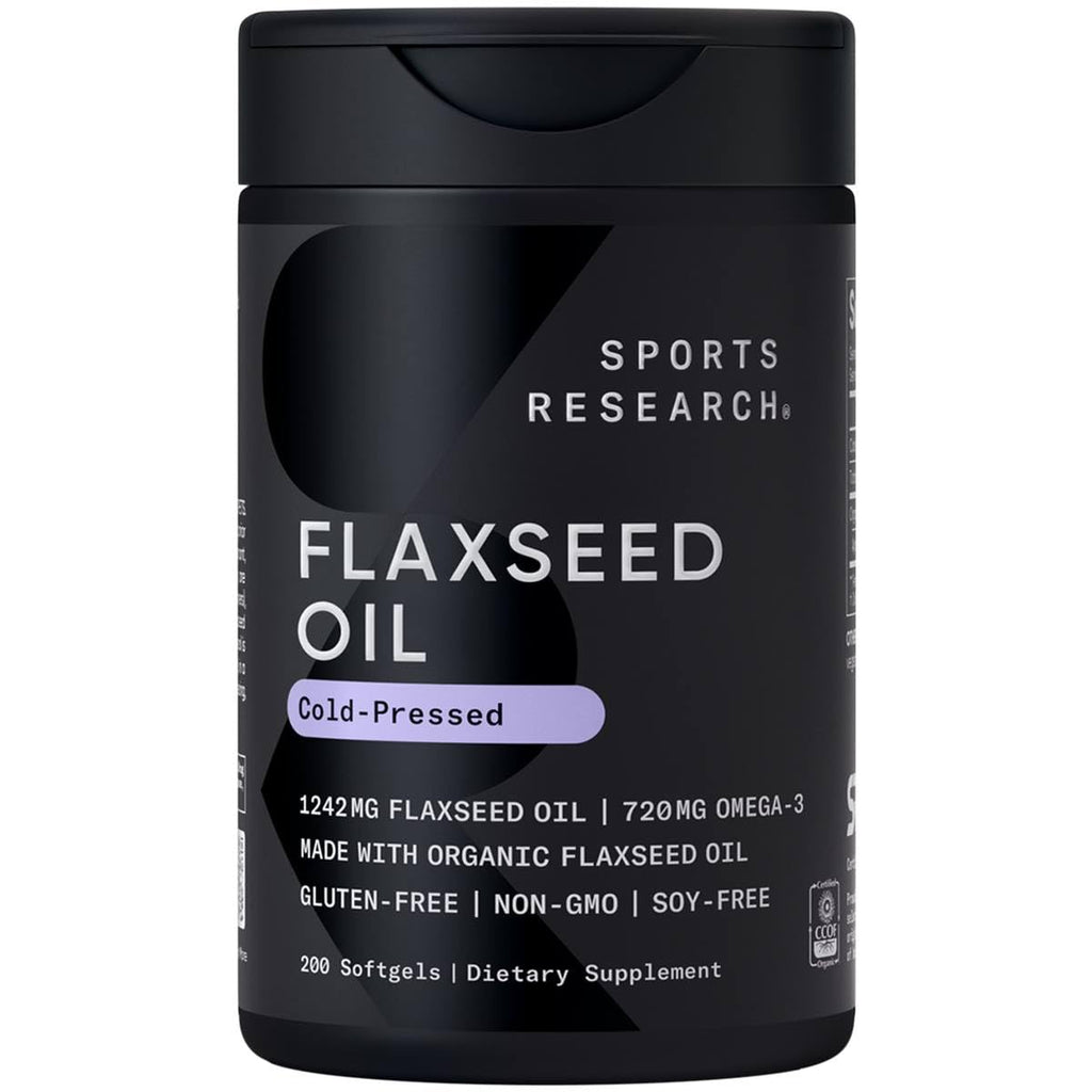 Sports Research Organic Flaxseed Oil Softgels 1242mg - Plant Based Omega 3 Supplement with 720mg ALA for Women & Men - Non-GMO, Soy & Gluten Free (200 Count) Sports Research buy supplements Au