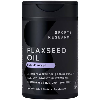 Sports Research Organic Flaxseed Oil Softgels 1242mg - Plant Based Omega 3 Supplement with 720mg ALA for Women & Men - Non-GMO, Soy & Gluten Free (200 Count) Sports Research buy supplements Au