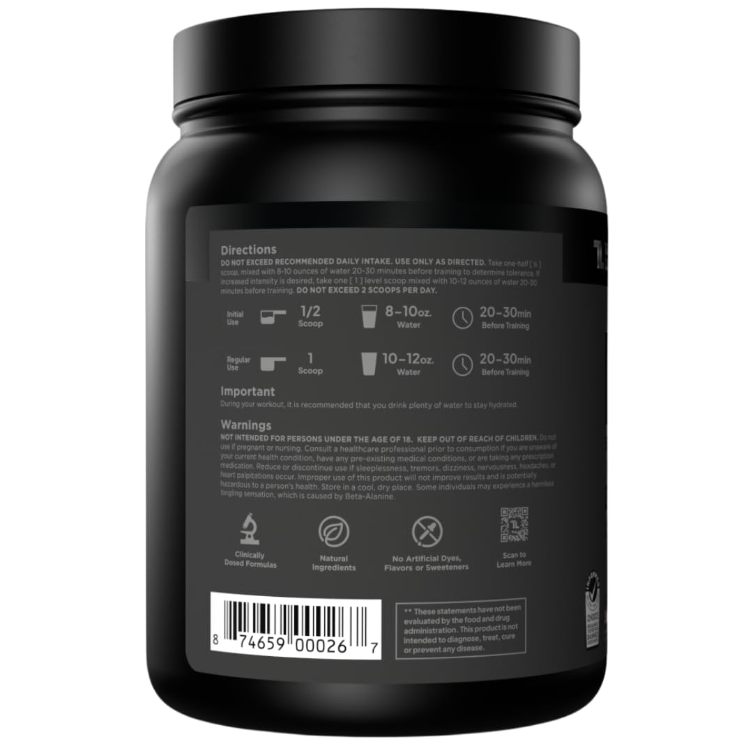 Transparent Labs Bulk Black Pre Workout - Clinically Dosed, Sugar Free Preworkout for Men and Women with Beta Alanine Powder, Citrulline Malate
