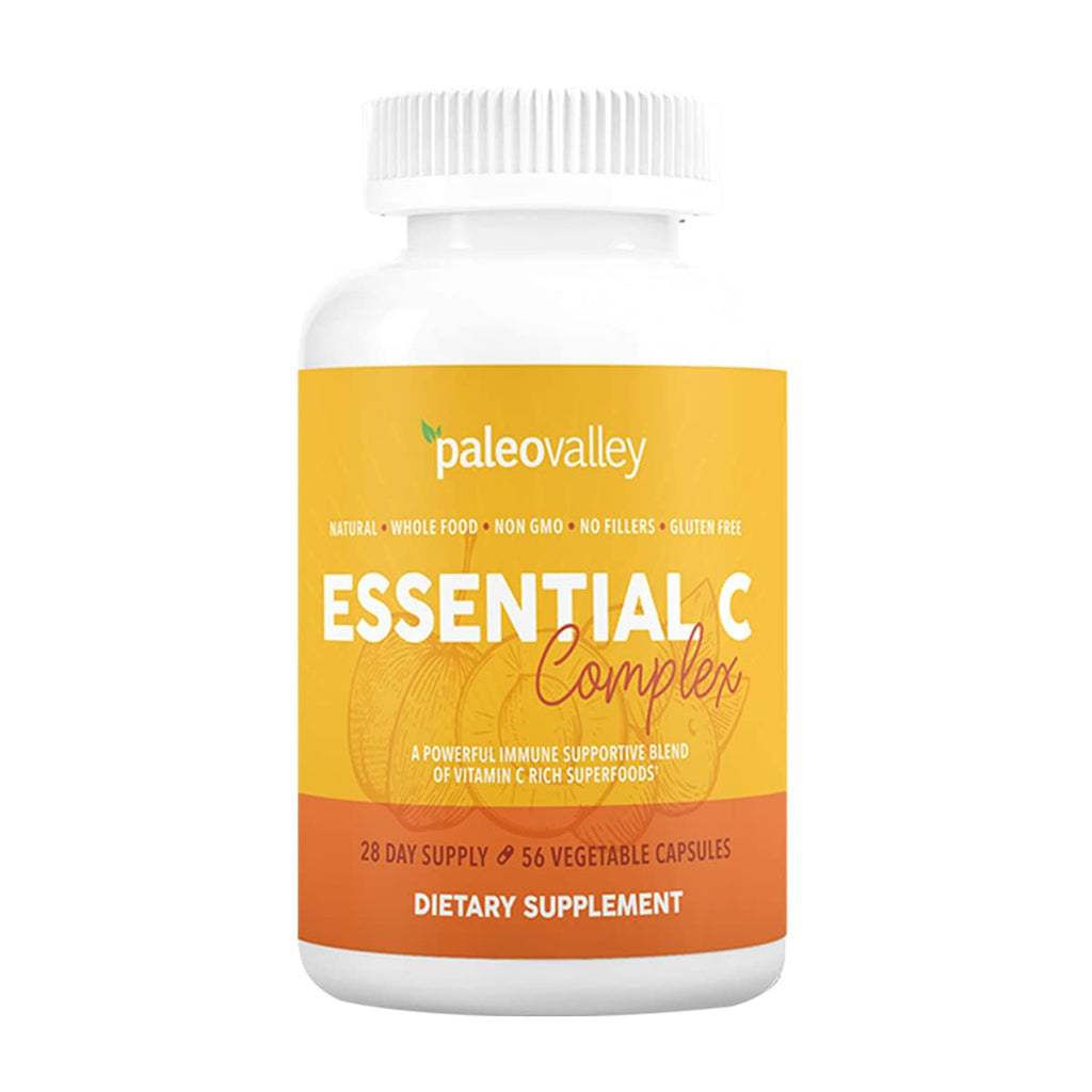 Paleovalley Essential C Complex - Vitamin C Supplement for Immune Support - 1 Pack, 450mg - Organic Superfoods Unripe Acerola Cherry, Camu Camu, Amla Berry