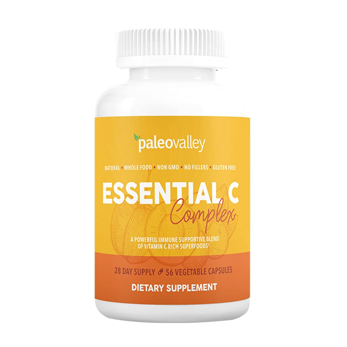 Paleovalley Essential C Complex - Vitamin C Supplement for Immune Support - 1 Pack, 450mg - Organic Superfoods Unripe Acerola Cherry, Camu Camu, Amla Berry