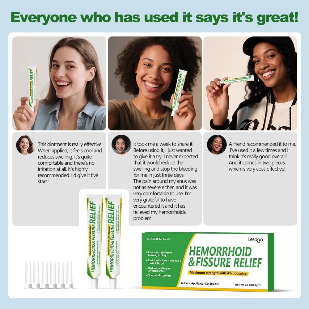 Lesdgo Hemorrhoidal Ointment(2 Pack),Hemorrhoid and Fissure Cream Witch Hazel Maximum Strength Pain Relief,for Itching and Swelling LesdgoBuy Supplements Australia