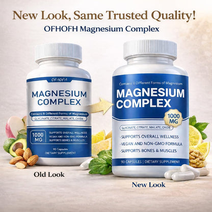 Magnesium Complex Supplement 8 Elemental - Magnesium Glycinate, Citrate, Malate, Oxide | Easy Absorption for Bones, Muscle, Energy, Vegan, Non-GMO 90 Capsules (1pc) OFHOFH buy supplements Au