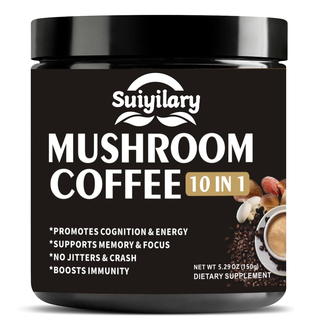 Suiyilary Mushroom Coffee, 10 Mushroom Extract Powder Blend Lion's Mane, Reishi, Chaga
