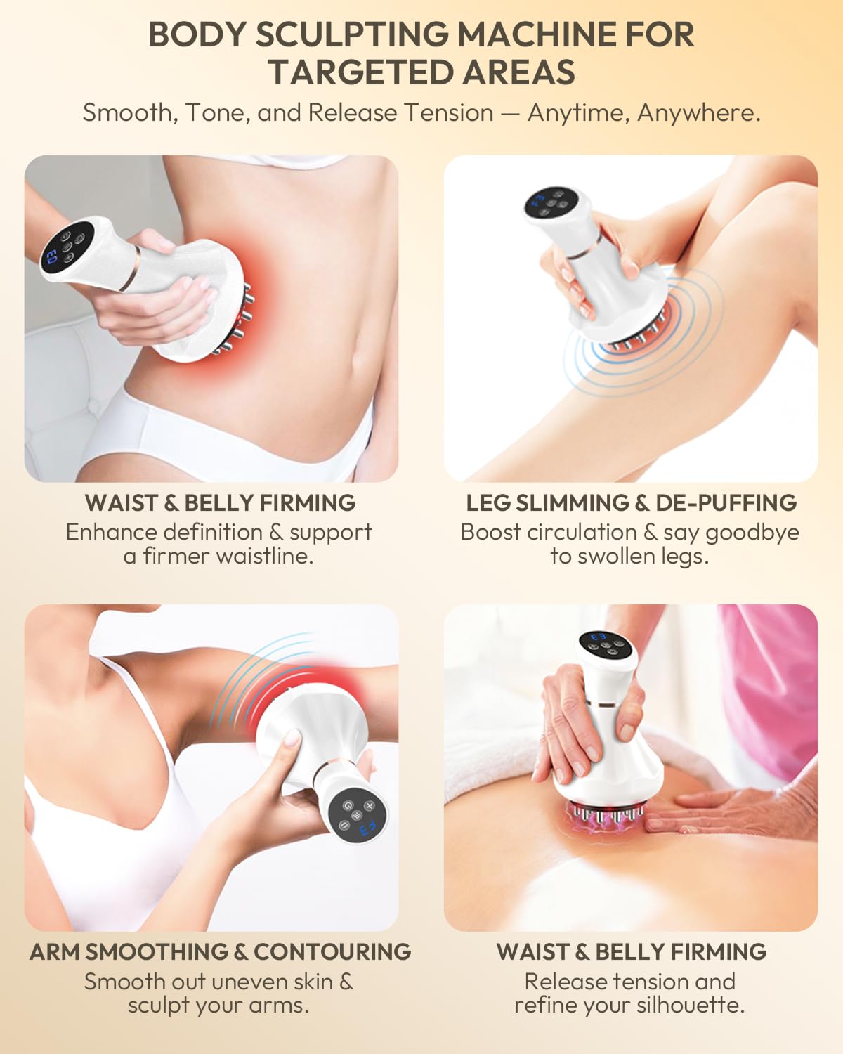 Glamesty Lymphatic Drainage Massager & Anti Cellulite Massage Tool, Body Sculpting Machine with Light, Soothing Pulse, Heat & Vibration, Heated Lymph Brush for Legs, Hip, Arms, Belly (White) Glamesty buy supplements Au