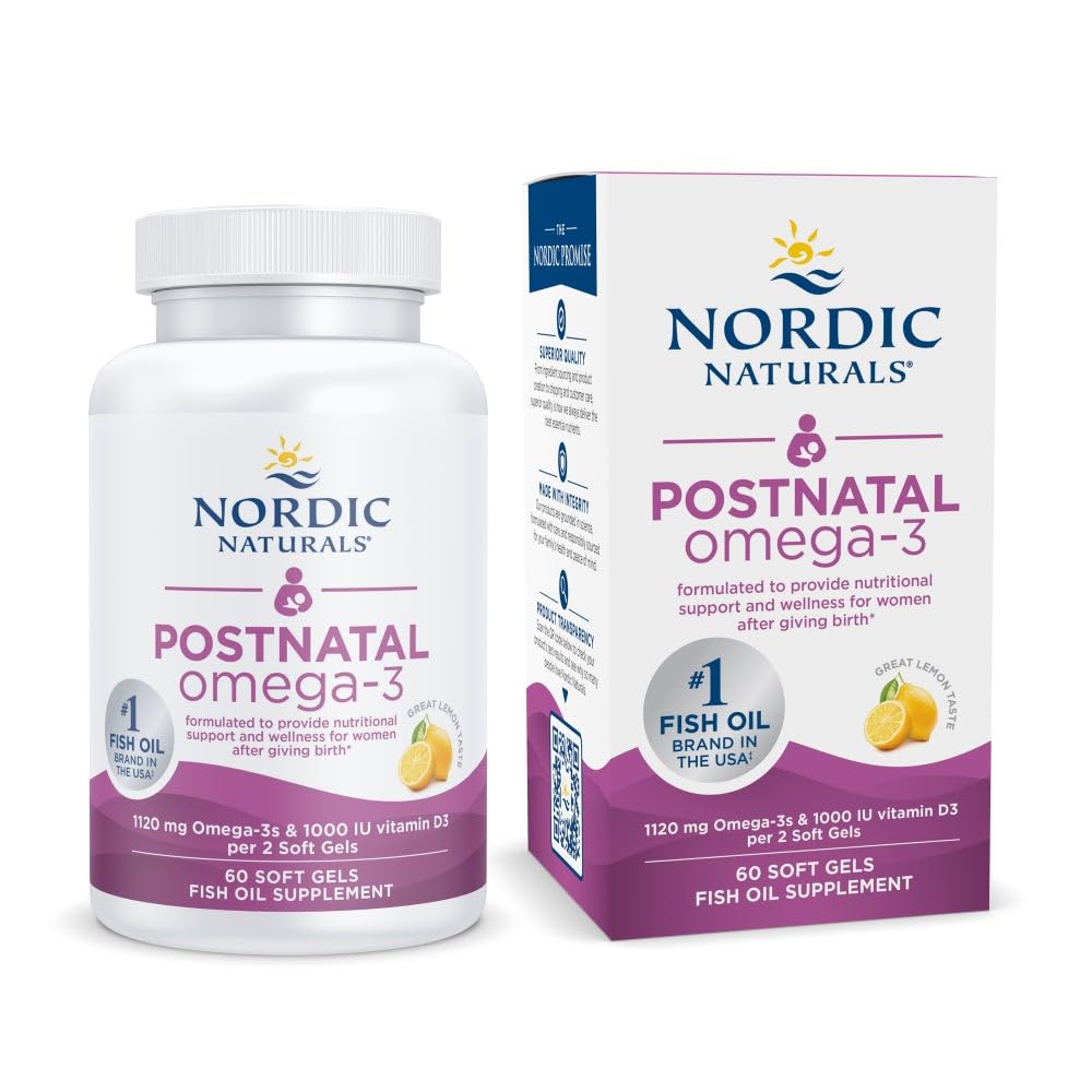 Nordic Naturals Postnatal Omega-3, Lemon - 60 Soft Gels - 1120 Total Omega-3 + 1000 IU Vitamin D3 - Formulated for New Moms; Supports Optimal Wellness, Positive Mood, Healthy Metabolism - 30 Servings Nordic NaturalsBuy Supplements Australia
