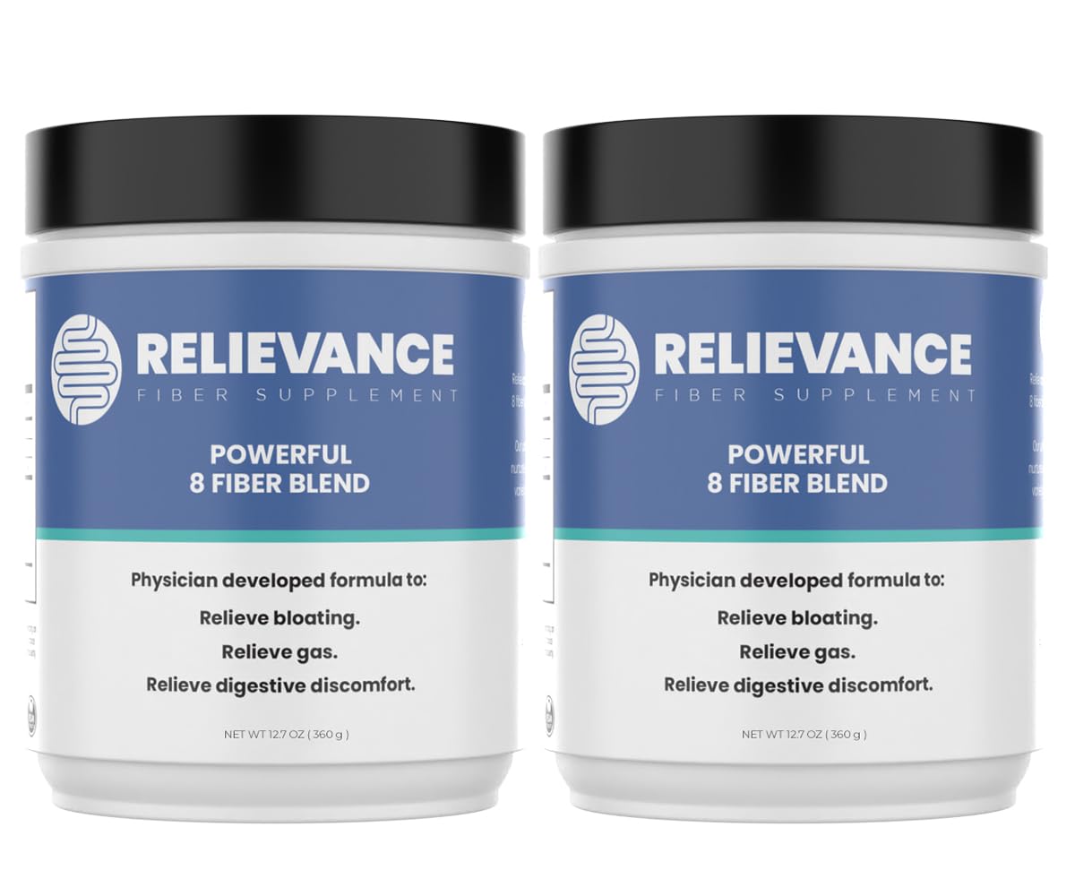 Relievance Fiber Supplement Two-Pack, Clean Formula - Bloating & Gas Relief Fiber Supplement – 8-Fiber Blend for Digestive Health, Doctor Developed,