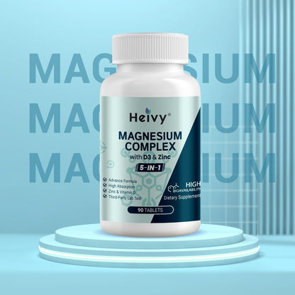 Heivy Magnesium Complex, Magnesium Glycinate, Citrate, Malate, Oxide, Gluconate with Zinc and Vitamin D3, Magnesium Supplement for Muscle, Nerve, Heart, Bone Support, High Absorption, 90 Tablets Heivy buy supplements Au