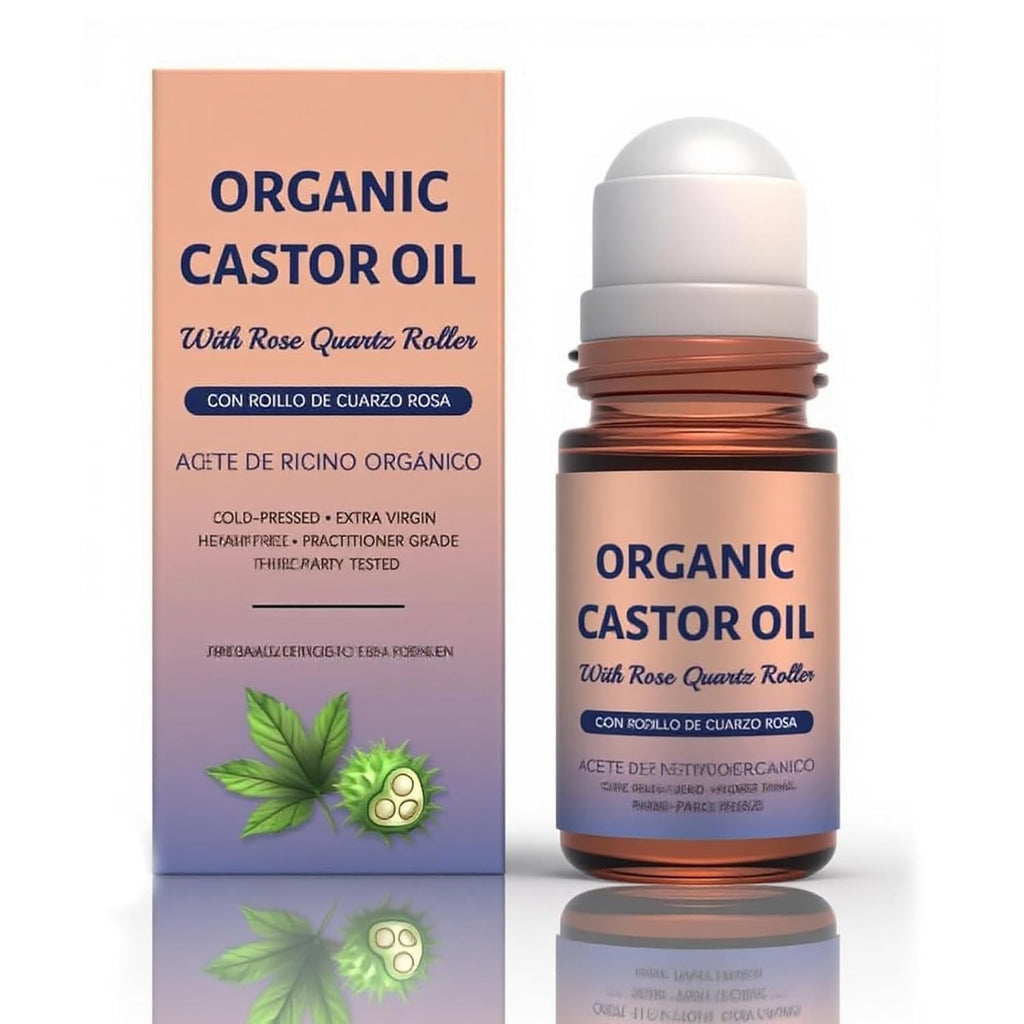 Organic Castor Oil with Rose Quartz Roller, Cold-Pressed Pure Organic Castor Oil Roller Ball for Hair Growth, Eyelashes, Eyebrows & Skin, 1.7 fl oz(1) Olavita SerumBuy Supplements Australia