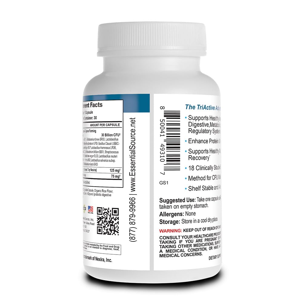 Essential Source TriActive Biotics for Men - Probiotic Capsules, 30 Billion CFU with Prebiotics & Blue Spirulina, Shelf Stable, Allergen Free, Digestive & Immune Support, 30 Count Essential Source buy supplements Au