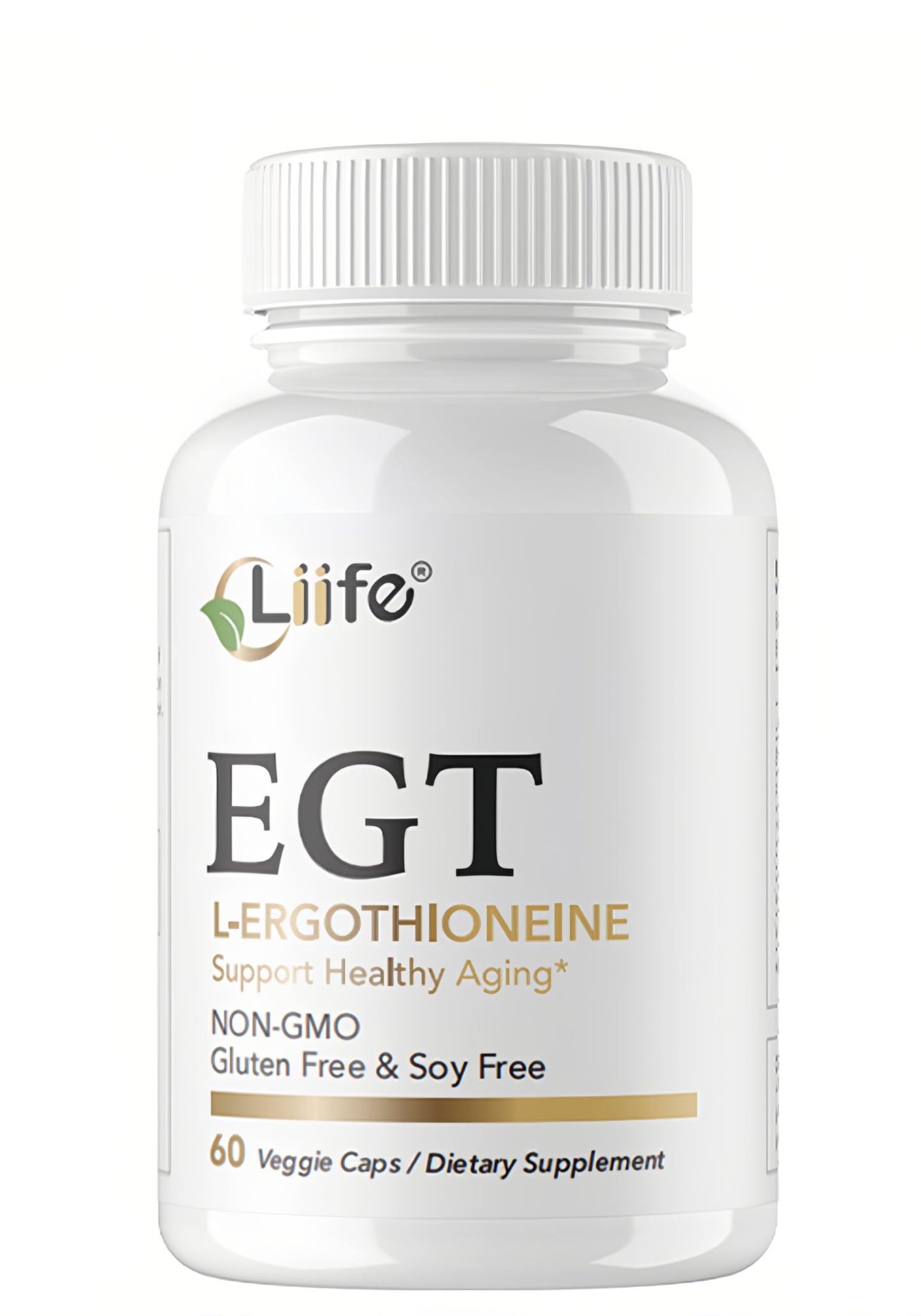 Supplement bottle labeled 'EGT' with Liife branding on a white background