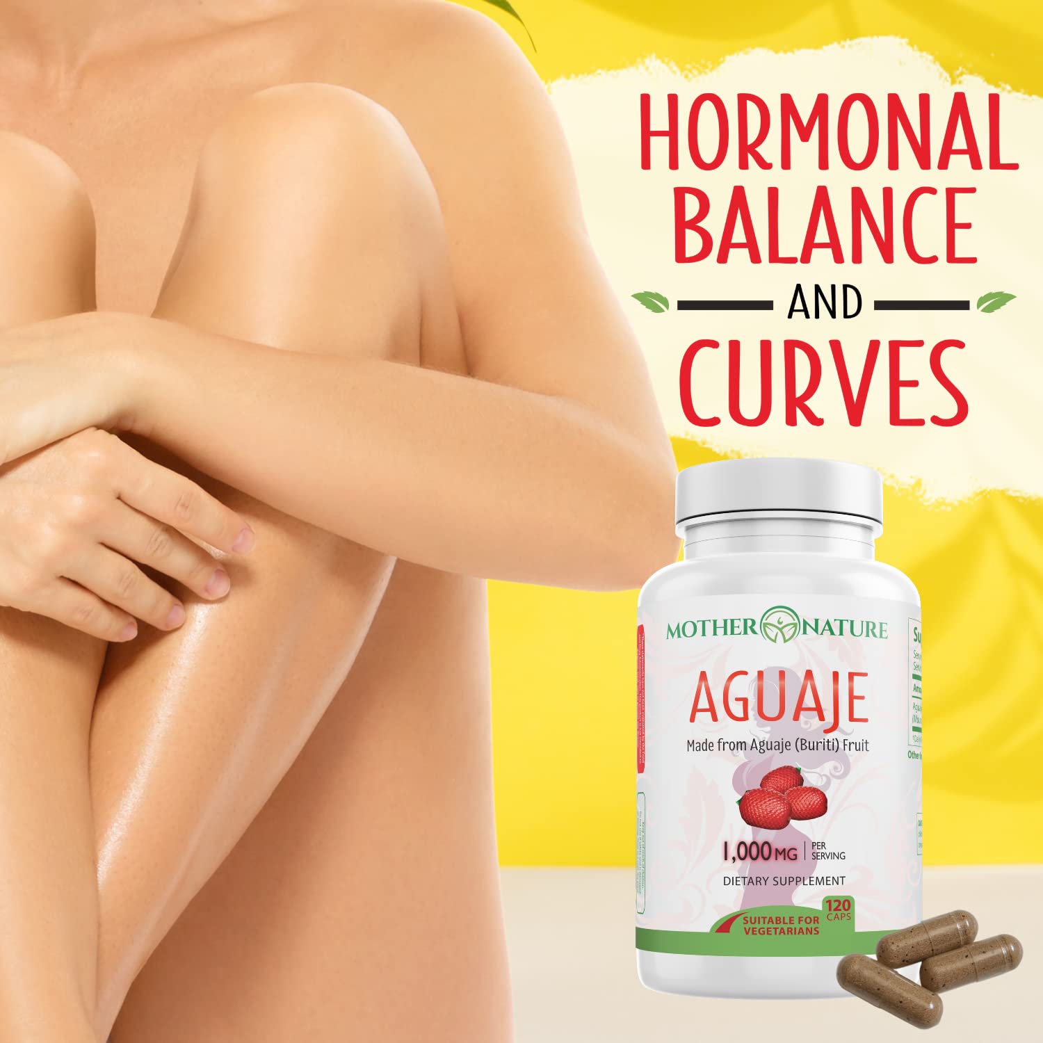 Mother Nature Aguaje Curves Capsules for Women, 1000mg (120ct), Natural & Sustainably Sourced Aguaje Fruit from Peru for Female Health, Hormone Balance, Curve Enhancer, Vegan, Non-GMO & Gluten-Free Mother Nature Organics Superfoods for Organic LivingBuy Supplements Australia