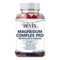 Bottle of Bévix Magnesium Complex Pro gummy supplement on a white background