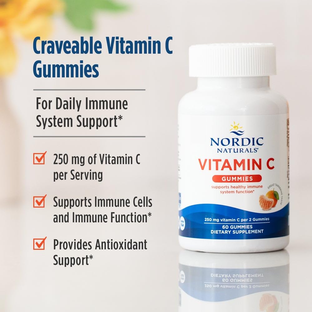 Nordic Naturals Vitamin C Gummies, Tart Tangerine - 120 Gummies - 250 mg Vitamin C - Immune Support, Antioxidant Protection, Child Growth & Development - Non-GMO, Vegan - 60 Servings Nordic NaturalsBuy Supplements Australia