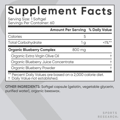 Sports Research Blueberry Capsules - Made from Organic Blueberries with Organic Extra Virgin Olive Oil - Non-GMO & Gluten Free - 60 Liquid Softgels Sports Research buy supplements Au