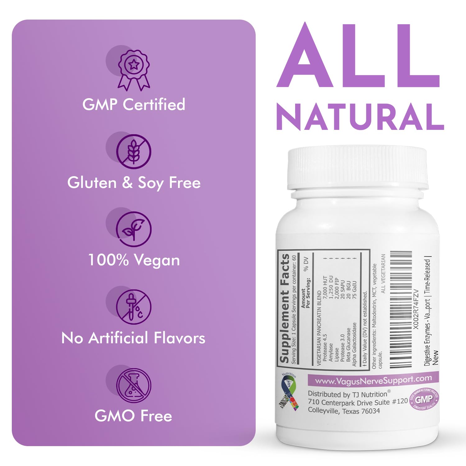 TJ Nutrition Digestive Enzymes for Sensitive Stomachs - Supports Vagus Nerve, Vegetarian Pancreatic Support, Timed Release Formula for Optimal Gut Health, Enhances Food Digestion & Gut Flora TJ NutritionBuy Supplements Australia
