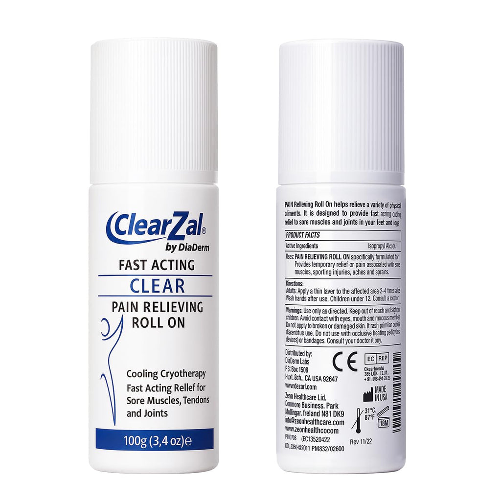 ClearZal Fast Acting Clear Pain Relieving Roll On Cooling Relief of Joint Pain, Muscle Pain, Muscle Soreness, and Swelling from Bruises or Injury - Non-Greasy - Homeopathy, 3.4oz Made in USA ClearzalBuy Supplements Australia