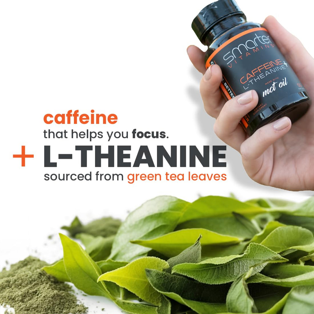 SmarterVitamins 200mg Caffeine Pills - MCT Oil from 100% Coconuts + 100mg L-Theanine, Energy and Focus