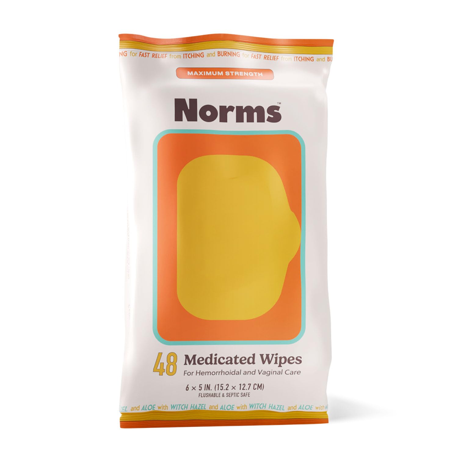 Norms Medicated Hemorrhoid Wipes with Witch Hazel and Aloe, Soothing Flushable Wipes for Itching, Burning & Swelling Relief, Hypoallergenic & Fragrance Free - 48ct (Pack of 1) NormsBuy Supplements Australia
