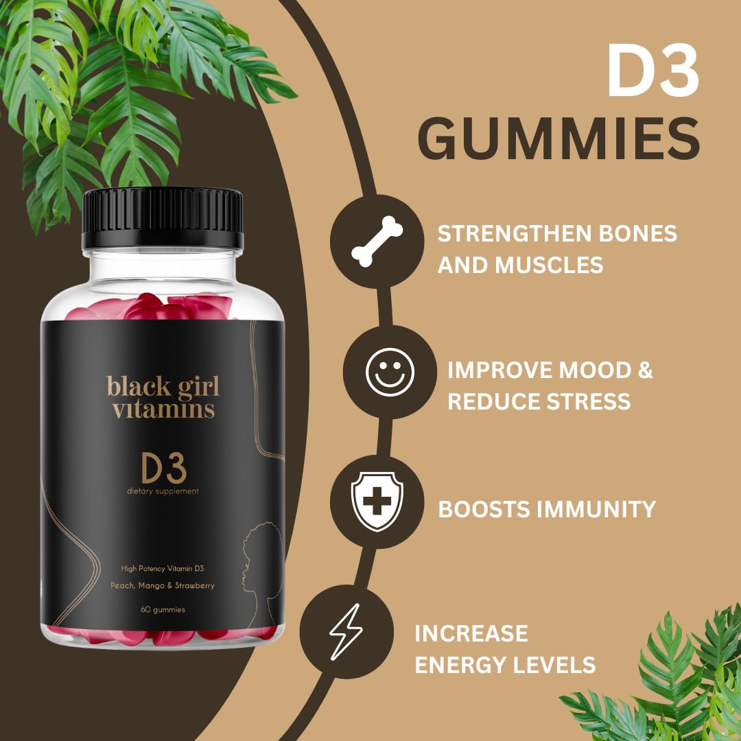 Black Girl Vitamins - Vitamin D3 Gummies, for Immune, Energy, and Bone Support, 2000IU (50mcg) Vitamin D per Serving