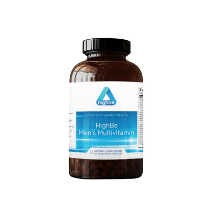 Bottle of HighBe Men's Multivitamin on a white background