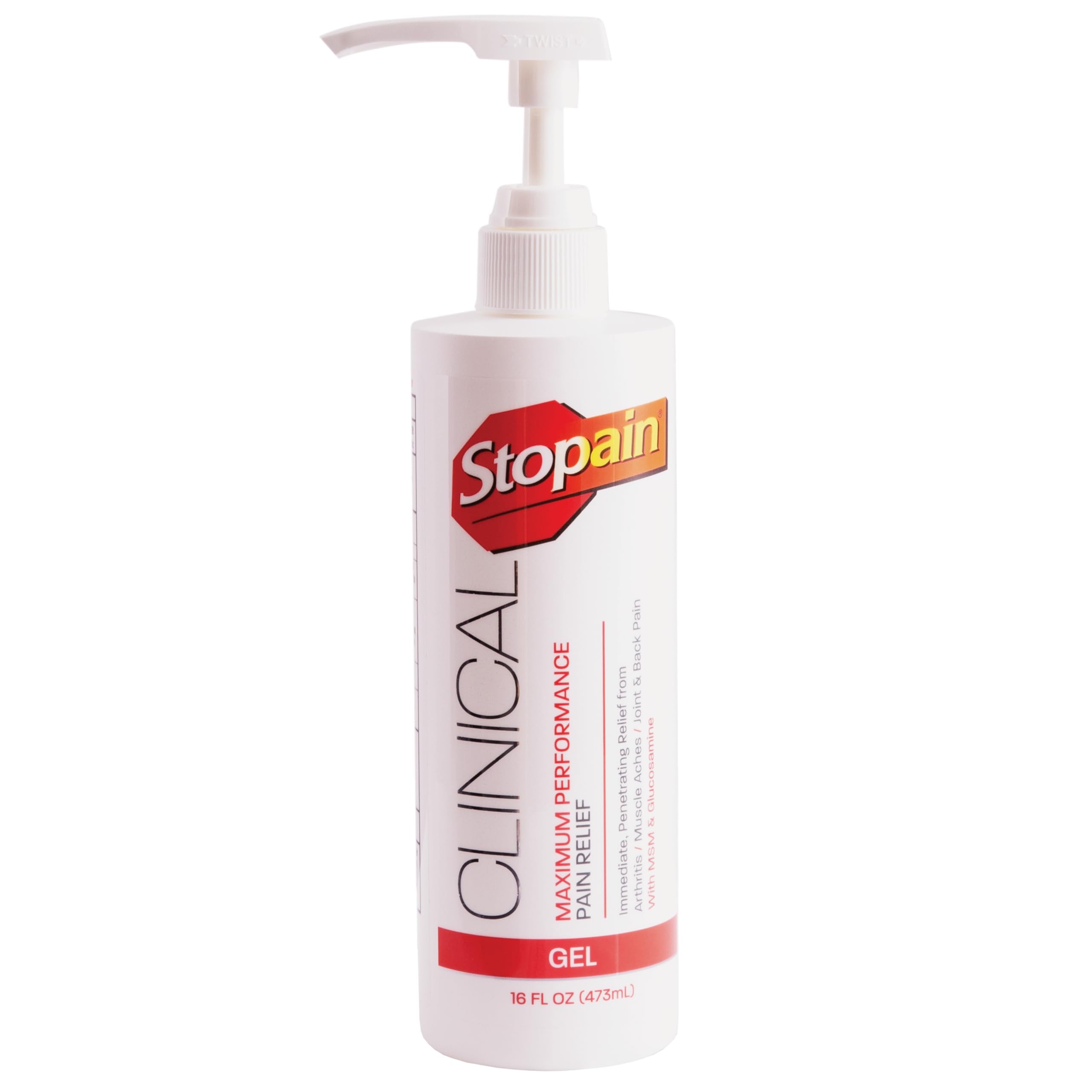 Stopain Clinical Pain Relief Gel 16 oz - Professional Formula for Arthritis, Knee, Back & Muscle Pain - Maximum Strength Gel for Joint & Nerve Pains with 10% Menthol Plus Glucosamine - Made in USA StopainBuy Supplements Australia