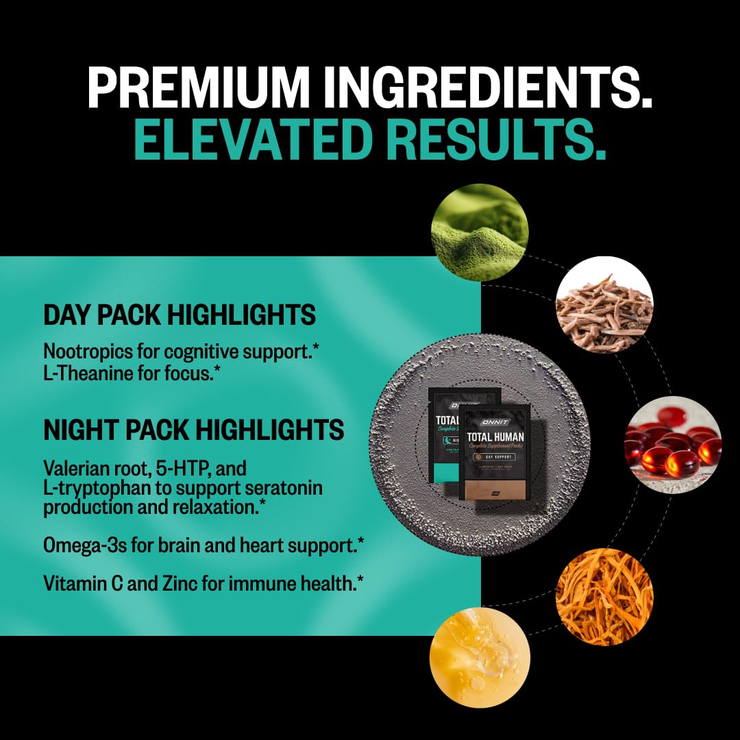 ONNIT Total Human Adult Multivitamin Comprehensive Capsule Packs with Day and Night Support, Daily Vitamin Packs for Men and Women, Dietary Supplement Capsules, 30-Day Supply, 60 Packs ONNITBuy Supplements Australia