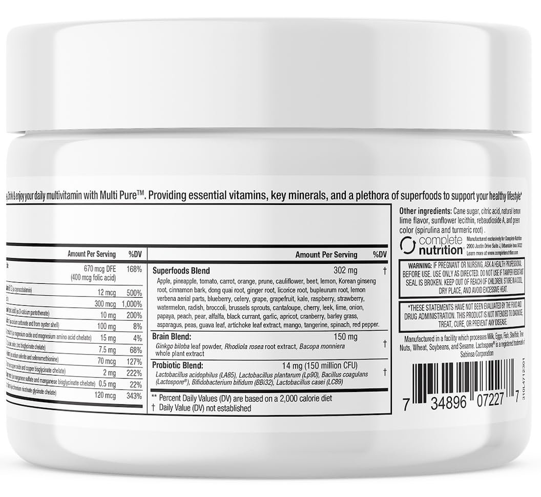 Reclaim Multi Pure Lemon Lime, Immune Support, Vitamin C, Vitamin B Complex, Probiotic, Superfood Powder, Calcium, Magnesium Oxide, (30 Servings) (Lemon Lime) Complete NutritionBuy Supplements Australia