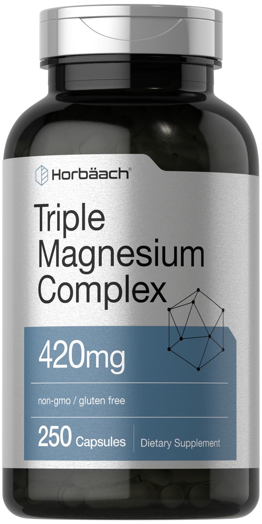 Bottle of Horbaach Triple Magnesium Complex supplement on a white background