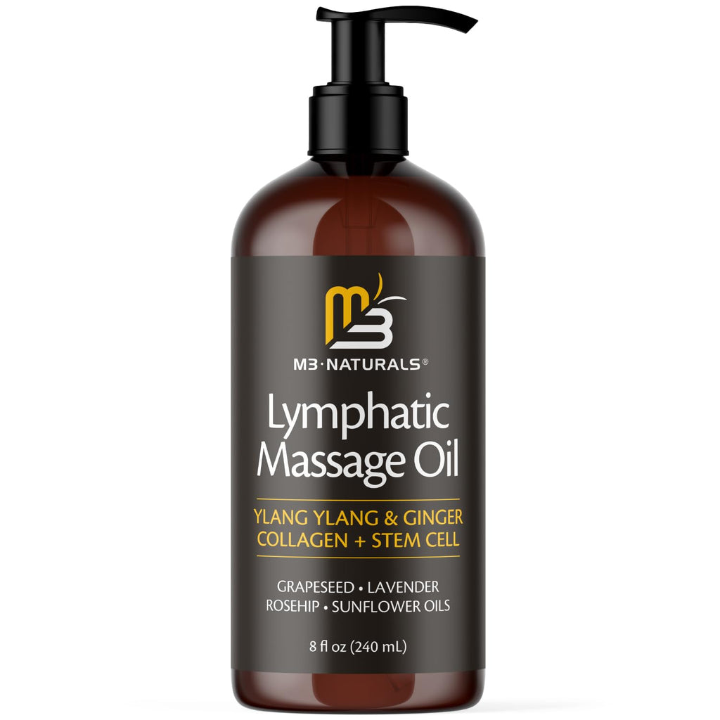 Lymphatic Massage Oil for Massage Therapy - Lymphatic Drainage Oil for Body Care Circulation & Detox Support with Ylang Ylang, Ginger, Lavender, Grapeseed, Vitamin E & Stem Cell (8 Fl Oz) by M3 M3 Naturals buy supplements Au