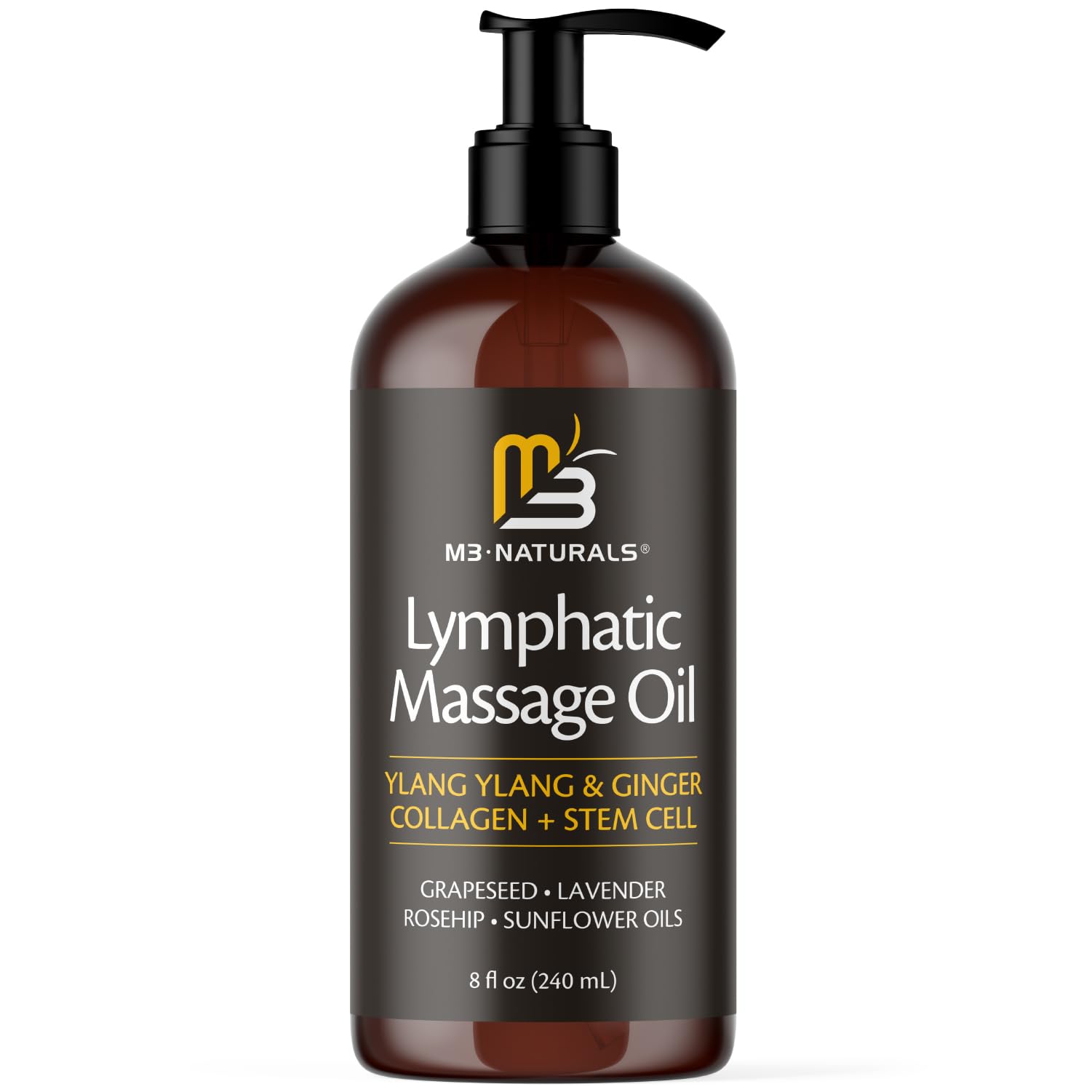 Lymphatic Massage Oil for Massage Therapy - Lymphatic Drainage Oil for Body Care Circulation & Detox Support with Ylang Ylang, Ginger, Lavender, Grapeseed, Vitamin E & Stem Cell (8 Fl Oz) by M3 M3 Naturals buy supplements Au