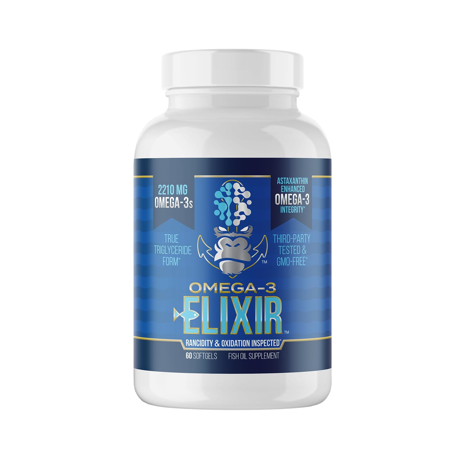 Gorilla Mind Omega-3 Elixir™ | 2210mg Fish Oil Re-Esterified Triglyceride Form | EPA, DHA + 2 Fatty Acids | Astaxanthin Infusion for Bolstered Integrity | 3rd Party & Rancidity Tested | 60 Softgels Gorilla Mind buy supplements Au