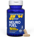 Blue supplement bottle labeled 'Neuro Fuel' by Natural Stacks with a white cap on a white background.
