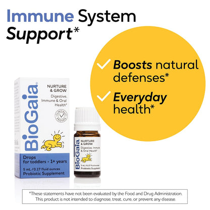 BioGaia Nurture & Grow for Toddlers | Ages 1+ | Liquid Probiotic | Allergen-Free | Triple-Benefit Probiotic for Kids | Digestive Health