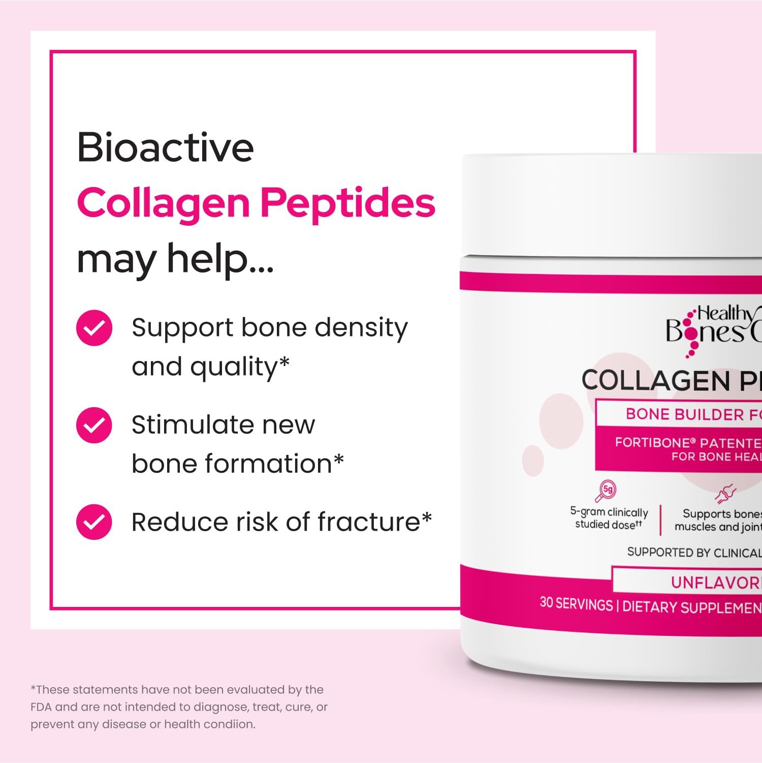 FORTIBONE Collagen Peptides Essential Bone Builder Hydrolyzed Collagen Powder for Women & Men, Clinically-Supported for Bone Strength & Density