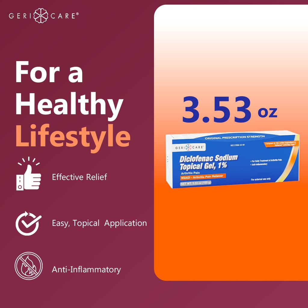 GeriCare Topical Arthritis Pain Relief Gel Diclofenac Sodium 1% (NSAID) Hand Wrist Elbow Foot Ankle Knee Extra-Strength Pain Reliever- Anti-inflammatory Arthritis Pain Treatment, 3.53oz (2 Pack) GeriCareBuy Supplements Australia