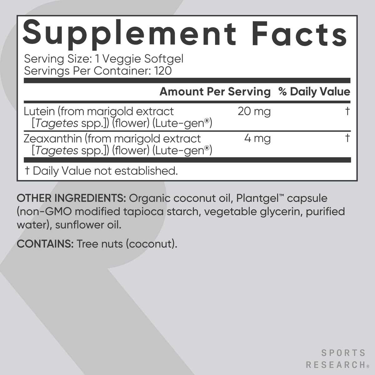 Sports Research® Lutein and Zeaxanthin Capsules - Eye Health Support Supplement Made with Lute-Gen® and Organic Coconut Oil - Vegan Friendly & Non-GMO Verified - 120 Veggie Softgels Sports Research buy supplements Au