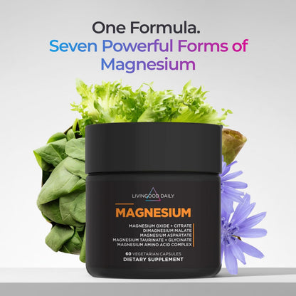 Livingood Daily Magnesium Supplement with Magnesium Glycinate, Citrate, Malate, Oxide, Aspartate, Amino Acid Complex and Chicory Root for Heart Health