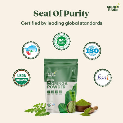 supplefoods Organic Moringa Powder 200 g / 7.05 oz | 100% Natural Green Superfood | Assists Digestion & Daily Detox | Finely Milled Moringa Leaf Powder | USDA Certified Organic Dietary Supplement supplefoods buy supplements Au