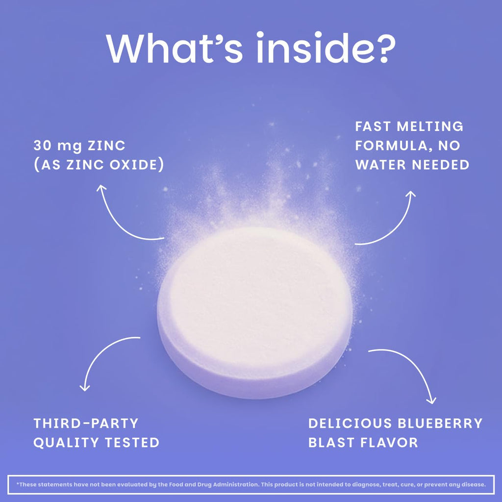 EZ Melts Zinc - Supplement for Immune, Digestive & Skin Health Support - Non-GMO, Vegan & Gluten-Free - Blueberry Blast