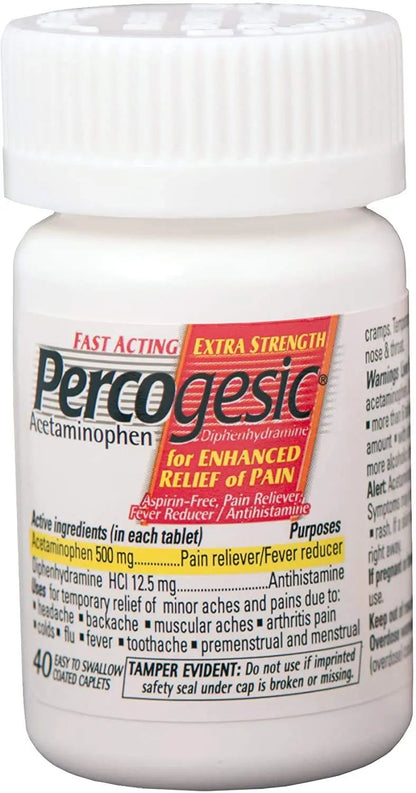 Percogesic Extra Strength Pain Relief | Aspirin Free Dual Action Relief | 40 Coated Caplets (6 Pack) PercogesicBuy Supplements Australia