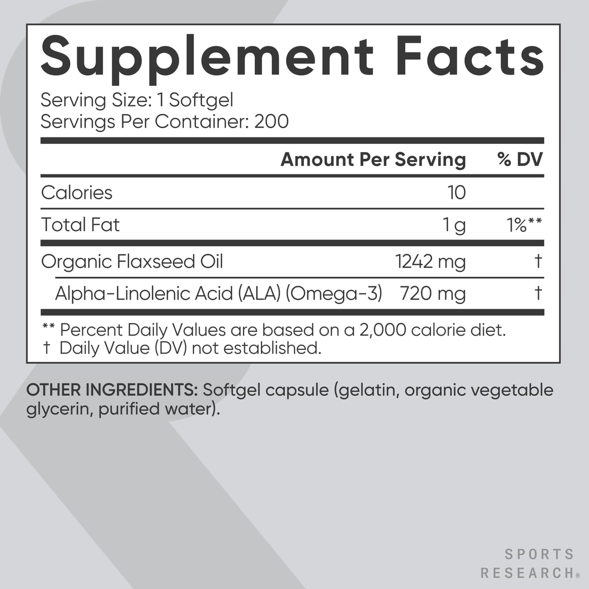Sports Research Organic Flaxseed Oil Softgels 1242mg - Plant Based Omega 3 Supplement with 720mg ALA for Women & Men - Non-GMO, Soy & Gluten Free (200 Count) Sports Research buy supplements Au