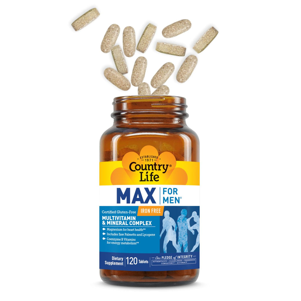Country Life Max for Men Multivitamin: Iron-Free, Gluten Free, Saw Palmetto, Lycopene, Daily Support for Energy, Heart & Men's Health,120 Vegetarian Tablets Country LifeBuy Supplements Australia