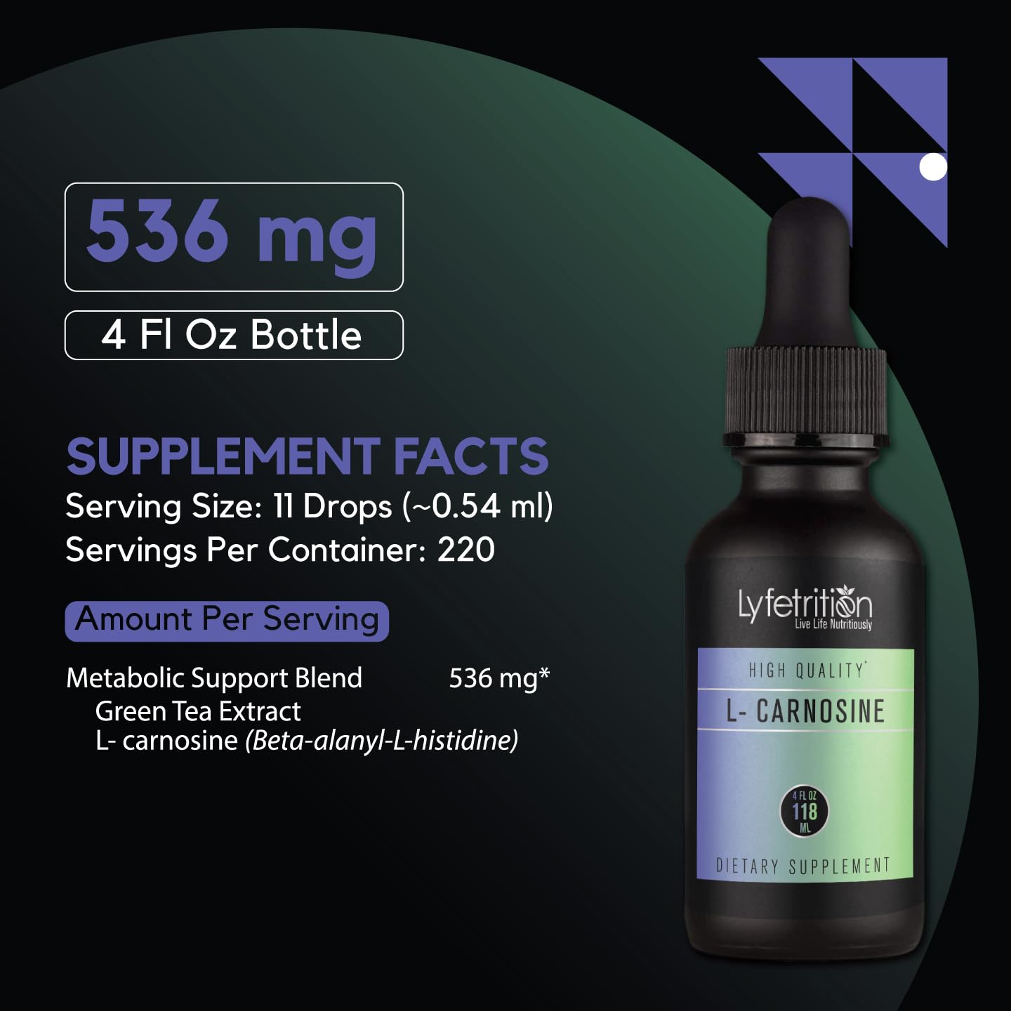 Lyfetrition L-Carnosine Liquid Supplement 118 ml, 4 FL Oz Liquid, 220 Servings, Made in USA, Quick Absorption, Potent Ingredients, Non-GMO Lyfetrition buy supplements Au