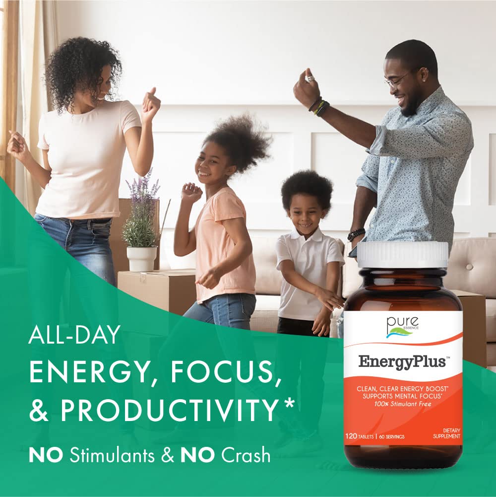 Energy Plus by Pure Essence - Caffeine Free, All Natural Herbal Energy and Focus Supplement - Smooth, No Jitters No Crash - 60 Tablets PURE ESSENCE LABSBuy Supplements Australia